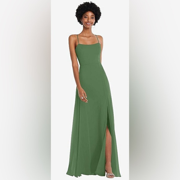 NWT After Six Convertible Tie Strap Chiffon Maxi Dress w/ Slit in Vineyard Green - Picture 5 of 6